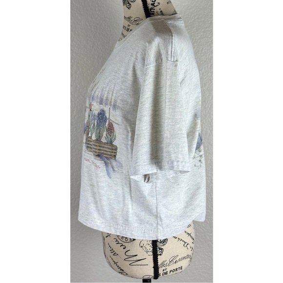 Northern Reflextion Vintage 90s Y2K Grey Floral Graphic Cropped Tee, size Medium - Picture 3 of 11